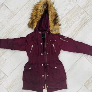 5t girls DKNY jacket maroon fur hood